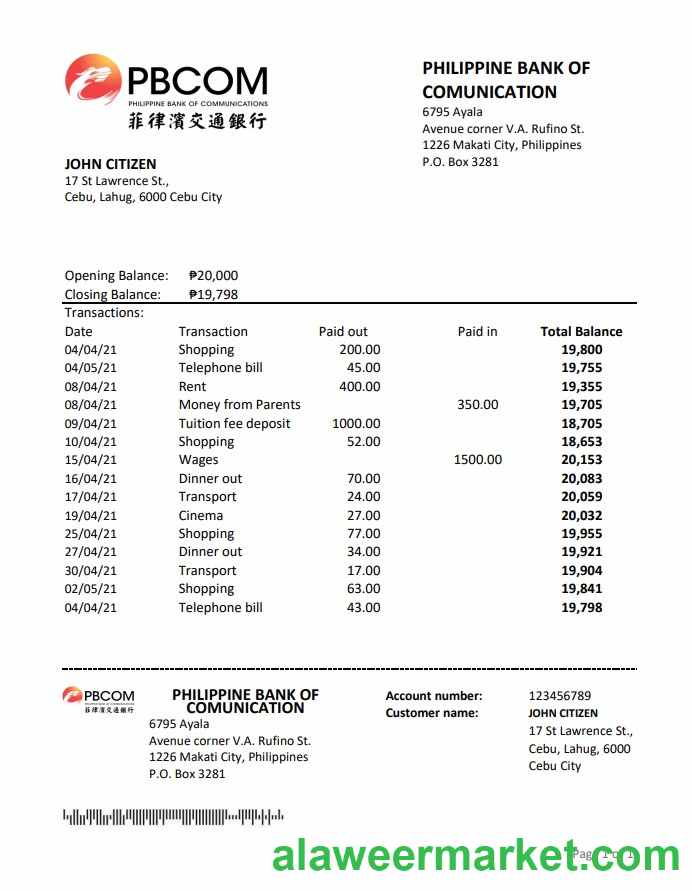 Philippines Bank of Communications excel pdf